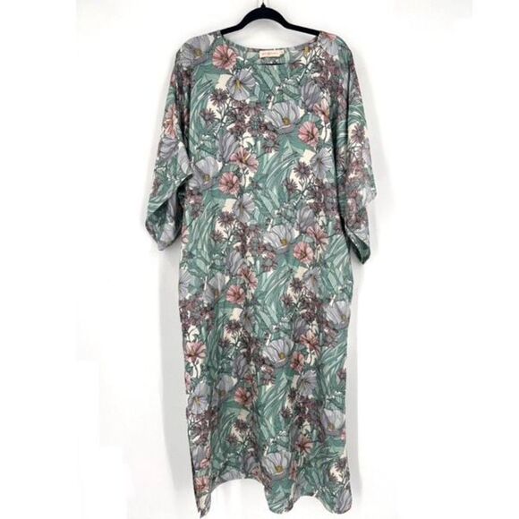 Tory Burch Robinson Floral Silk Kimono Maxi Dress Hibiscus Small muumuu - Picture 2 of 12